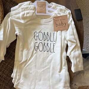 Rae Dunn Baby 3 pack Gobble Gobble, Thankful & Blessed Cream Long Sleeve onesie